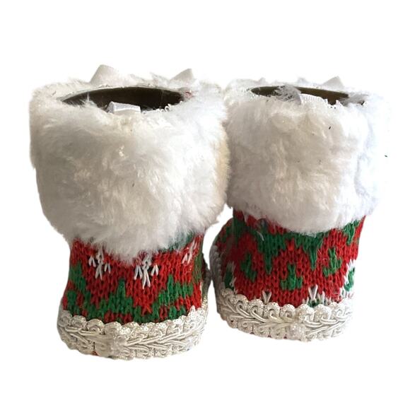 Christmas Set/4 Knit Booties Christmas Ornament 2 X 3 X 2" - Picture 5 of 7